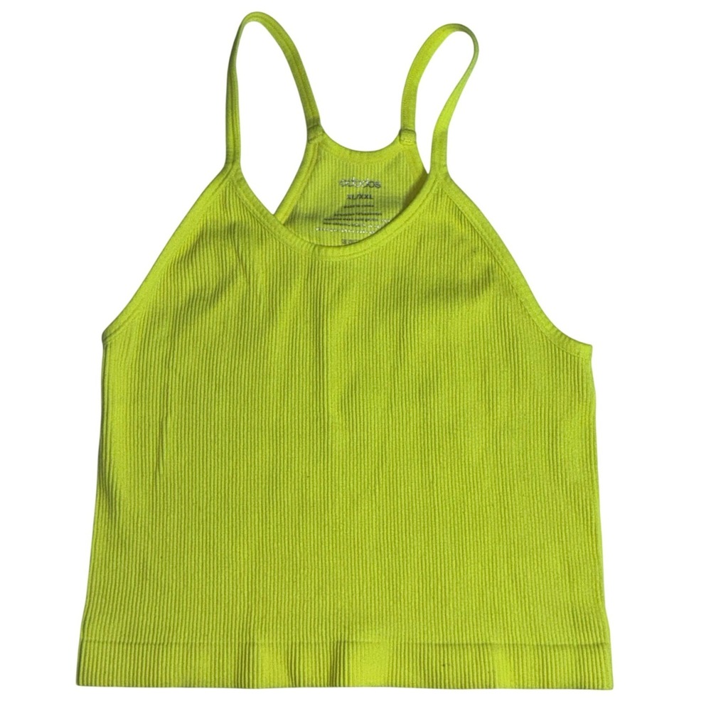 Ododos Ribbed Seamless High Neck Racerback Tank Top XL XXL Neon Yellow
